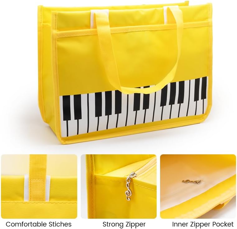 BestSounds Piano Bag, Zipper Waterproof Oxford Cloth Music Piano Accessories Book Bag Tote for Students Kids, Girls, Women, Gifts for Music Lovers Musicians (Yellow) - Image 2